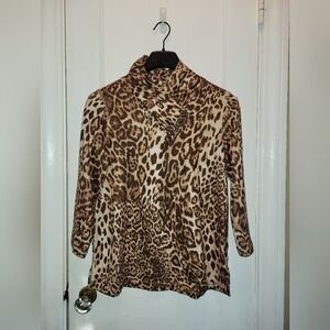 Multiples Women's Leopard Print Mock Neck 3/4 Sleeve Blouse Size M